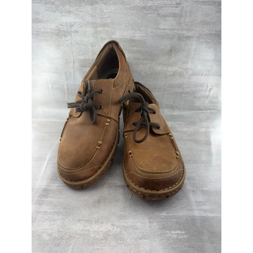 Born Hemlock Men Brown Leather Lace Up Moc Toe Boat Shoe Loafers H39341 Size 10